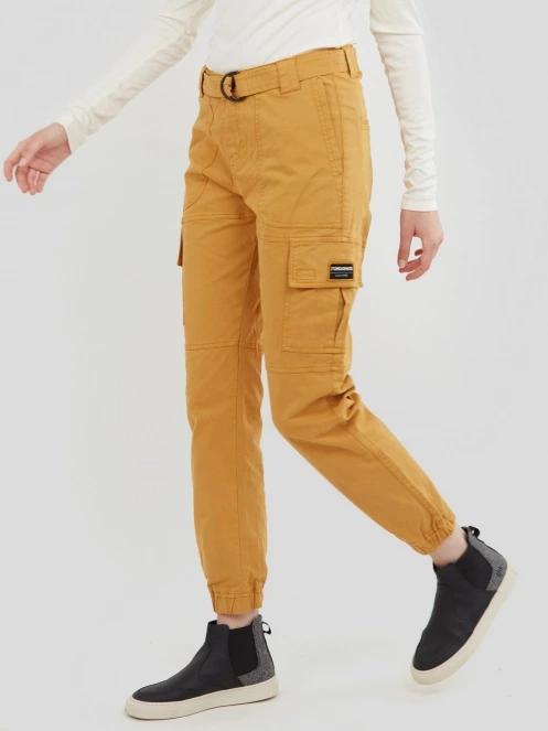 pantaloni de strada cu buzunare laterale pt. femei Fundango Alina Cargo Pants galben 2
